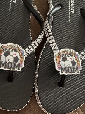 Black Soccer Mom Rhinestone Flip Flops
